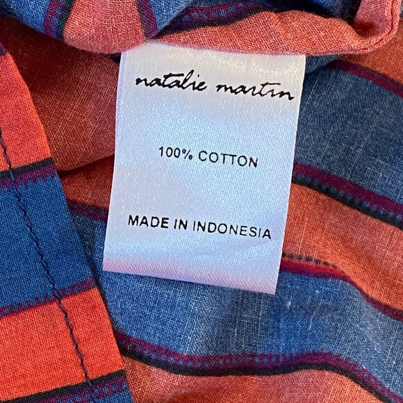 New Natalie Martin Girl's Marlien Sundress Batik Stripe Blue Blood Orange XS 2-3 - Picture 9 of 11